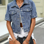 Women's Cotton Denim Jacket | Stylish Short Sleeve Summer Outerwear 8