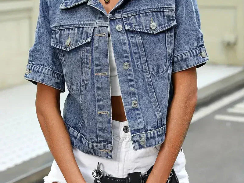 Women's Cotton Denim Jacket | Stylish Short Sleeve Summer Outerwear 8