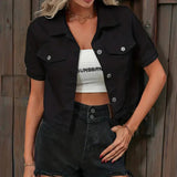 Women's Cotton Denim Jacket | Stylish Short Sleeve Summer Outerwear 9
