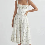 Women's Floral Print Polyester Summer Dress | Elegant Corset Maxi Dress with Side Slit 0