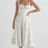 Women's Floral Print Polyester Summer Dress | Elegant Corset Maxi Dress with Side Slit 0