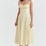 Women's Floral Print Polyester Summer Dress | Elegant Corset Maxi Dress with Side Slit 11