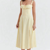 Women's Floral Print Polyester Summer Dress | Elegant Corset Maxi Dress with Side Slit 11