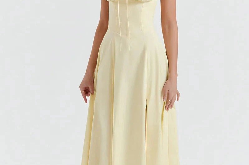 Women's Floral Print Polyester Summer Dress | Elegant Corset Maxi Dress with Side Slit 11