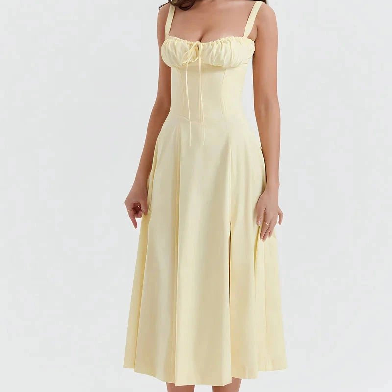 Women's Floral Print Polyester Summer Dress | Elegant Corset Maxi Dress with Side Slit 11