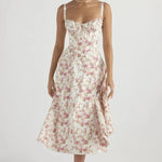 Women's Floral Print Polyester Summer Dress | Elegant Corset Maxi Dress with Side Slit 13