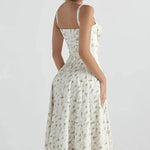 Women's Floral Print Polyester Summer Dress | Elegant Corset Maxi Dress with Side Slit 2