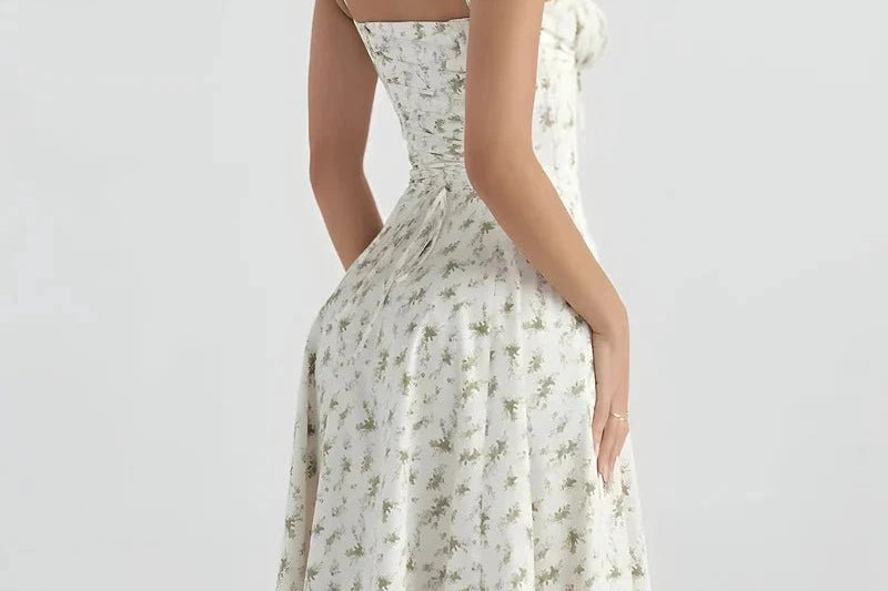 Women's Floral Print Polyester Summer Dress | Elegant Corset Maxi Dress with Side Slit 2