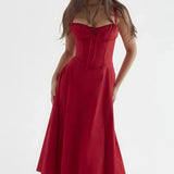 Women's Floral Print Polyester Summer Dress | Elegant Corset Maxi Dress with Side Slit 3