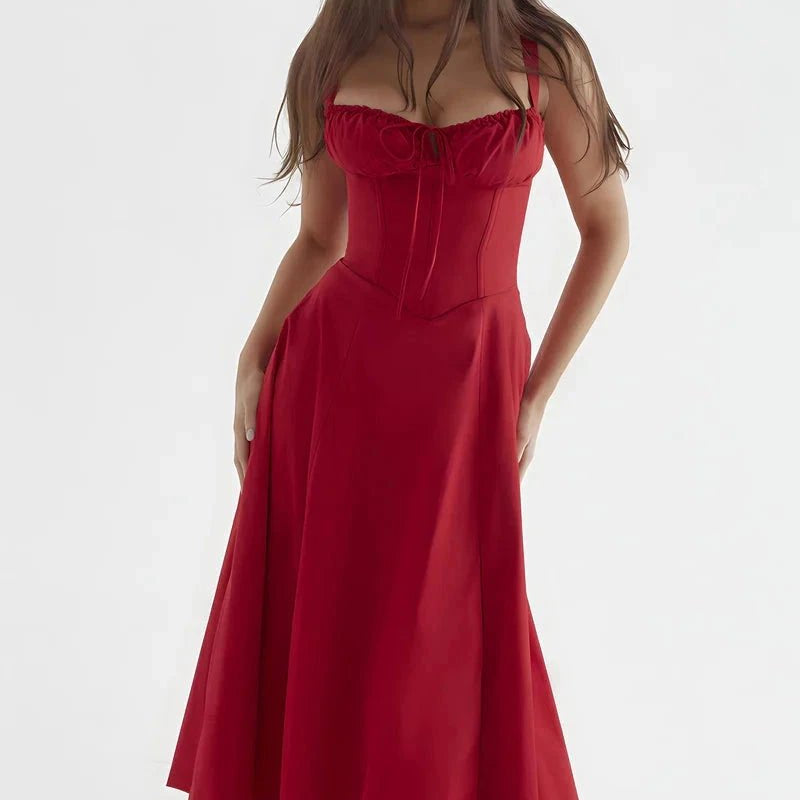 Women's Floral Print Polyester Summer Dress | Elegant Corset Maxi Dress with Side Slit 3