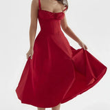 Women's Floral Print Polyester Summer Dress | Elegant Corset Maxi Dress with Side Slit 4