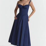 Women's Floral Print Polyester Summer Dress | Elegant Corset Maxi Dress with Side Slit 6
