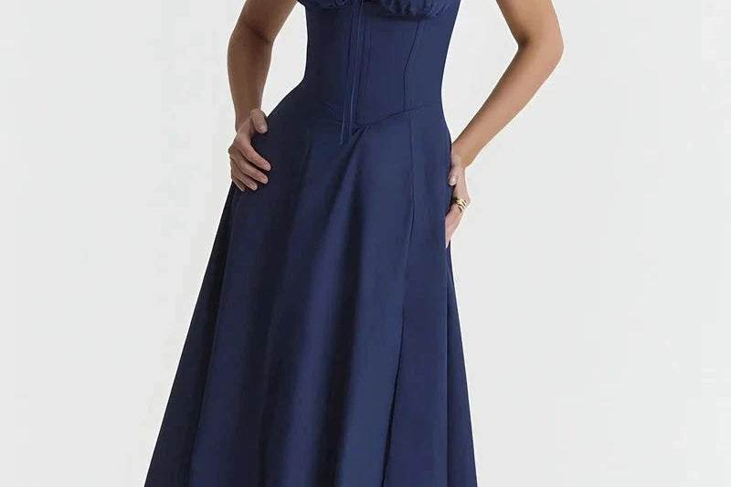 Women's Floral Print Polyester Summer Dress | Elegant Corset Maxi Dress with Side Slit 6