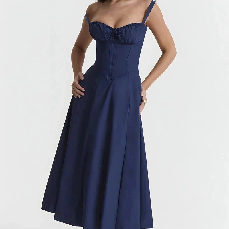 Women's Floral Print Polyester Summer Dress | Elegant Corset Maxi Dress with Side Slit 6