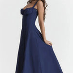 Women's Floral Print Polyester Summer Dress | Elegant Corset Maxi Dress with Side Slit 7