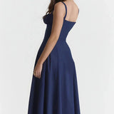 Women's Floral Print Polyester Summer Dress | Elegant Corset Maxi Dress with Side Slit 8