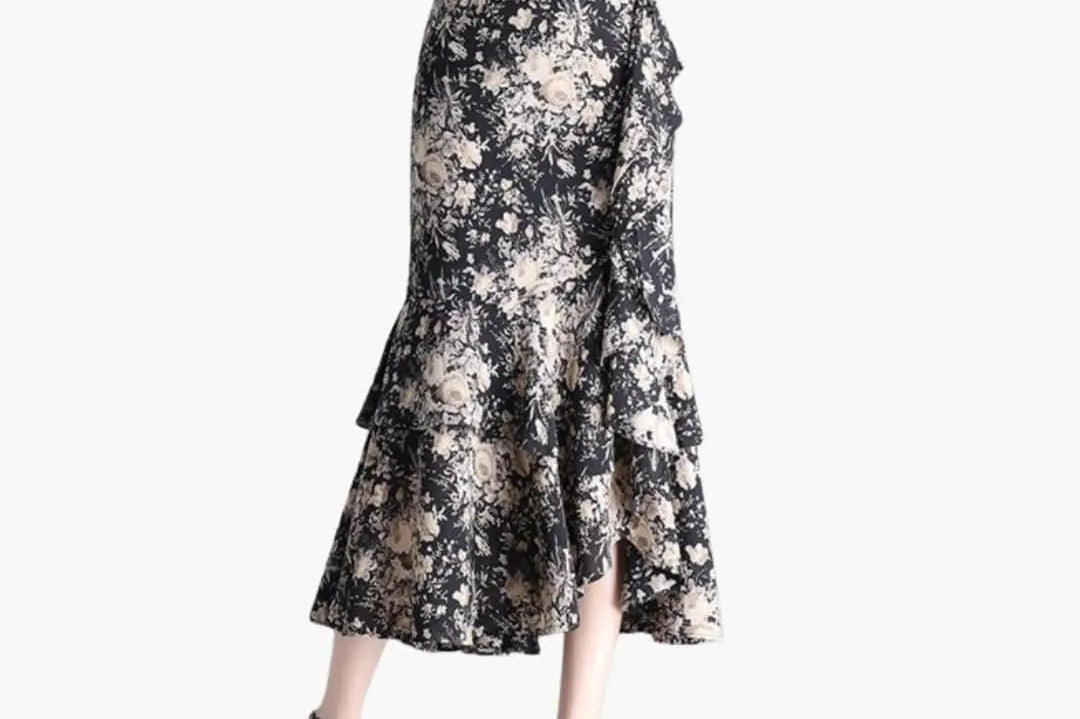 Women's Printed Midi Skirt | Straight-Cut Side-Split Summer Skirt