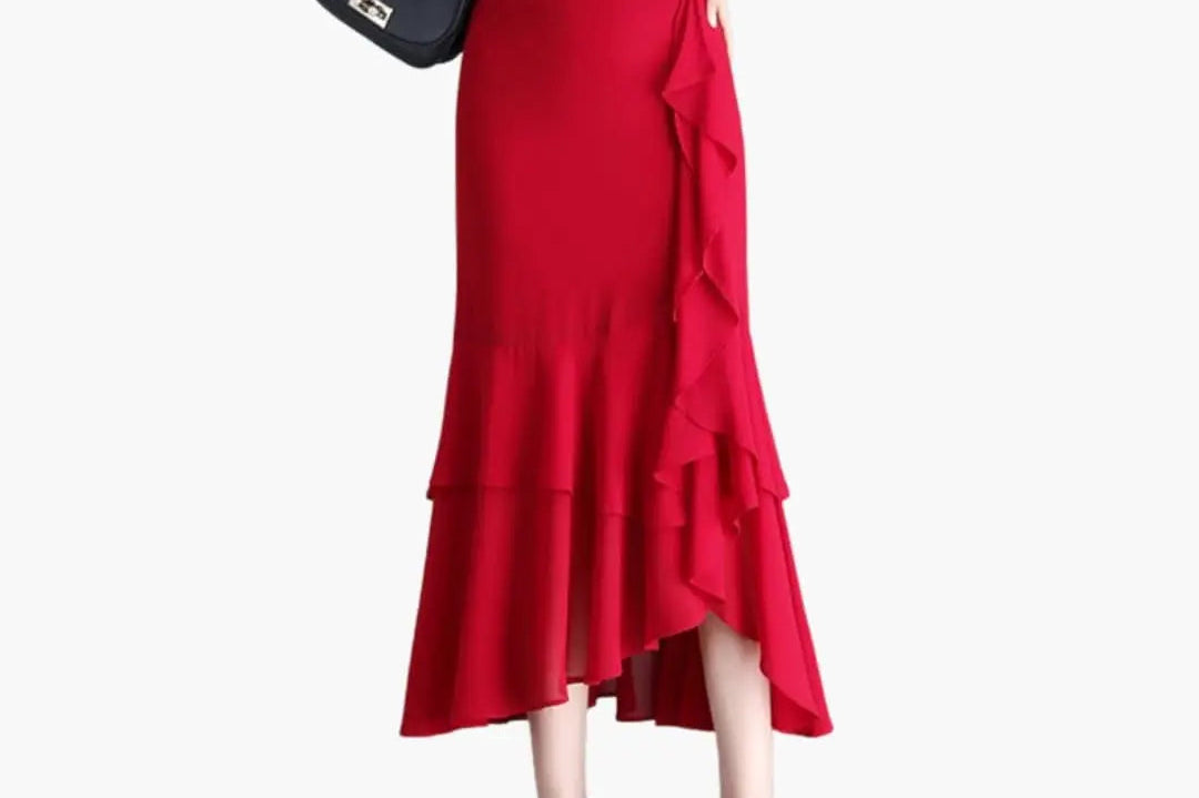 Women's Printed Midi Skirt | Straight-Cut Side-Split Summer Skirt