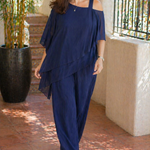Women's Set | Asymmetrical Cover-Up Top and Straight Cut Trousers | Elegant Casual Spring Summer Outfit 0