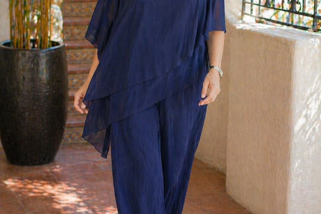 Women's Set | Asymmetrical Cover-Up Top and Straight Cut Trousers | Elegant Casual Spring Summer Outfit 0