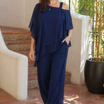 Women's Set | Asymmetrical Cover-Up Top and Straight Cut Trousers | Elegant Casual Spring Summer Outfit 1