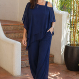 Women's Set | Asymmetrical Cover-Up Top and Straight Cut Trousers | Elegant Casual Spring Summer Outfit 1