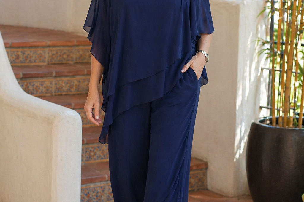 Women's Set | Asymmetrical Cover-Up Top and Straight Cut Trousers | Elegant Casual Spring Summer Outfit 1