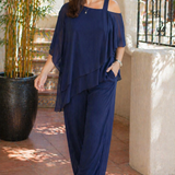 Women's Set | Asymmetrical Cover-Up Top and Straight Cut Trousers | Elegant Casual Spring Summer Outfit 3