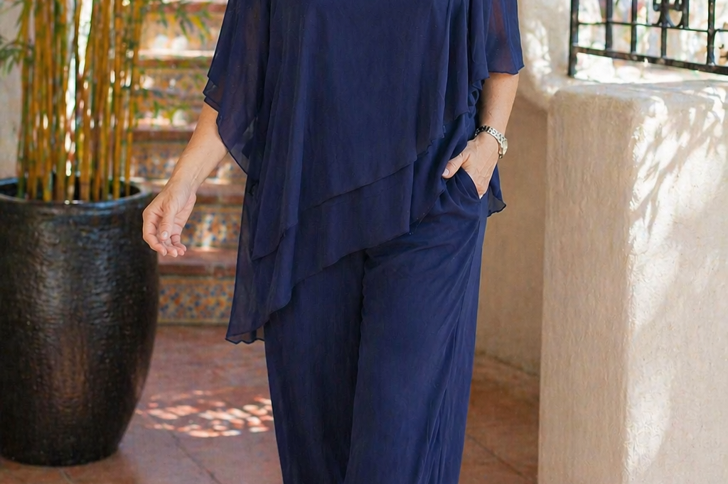 Women's Set | Asymmetrical Cover-Up Top and Straight Cut Trousers | Elegant Casual Spring Summer Outfit 3