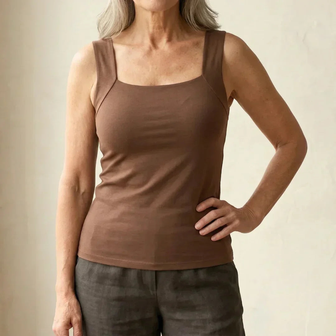 Women's Soft Stretch Fabric White Tank Top | Comfortable Built-In Bra Design 1