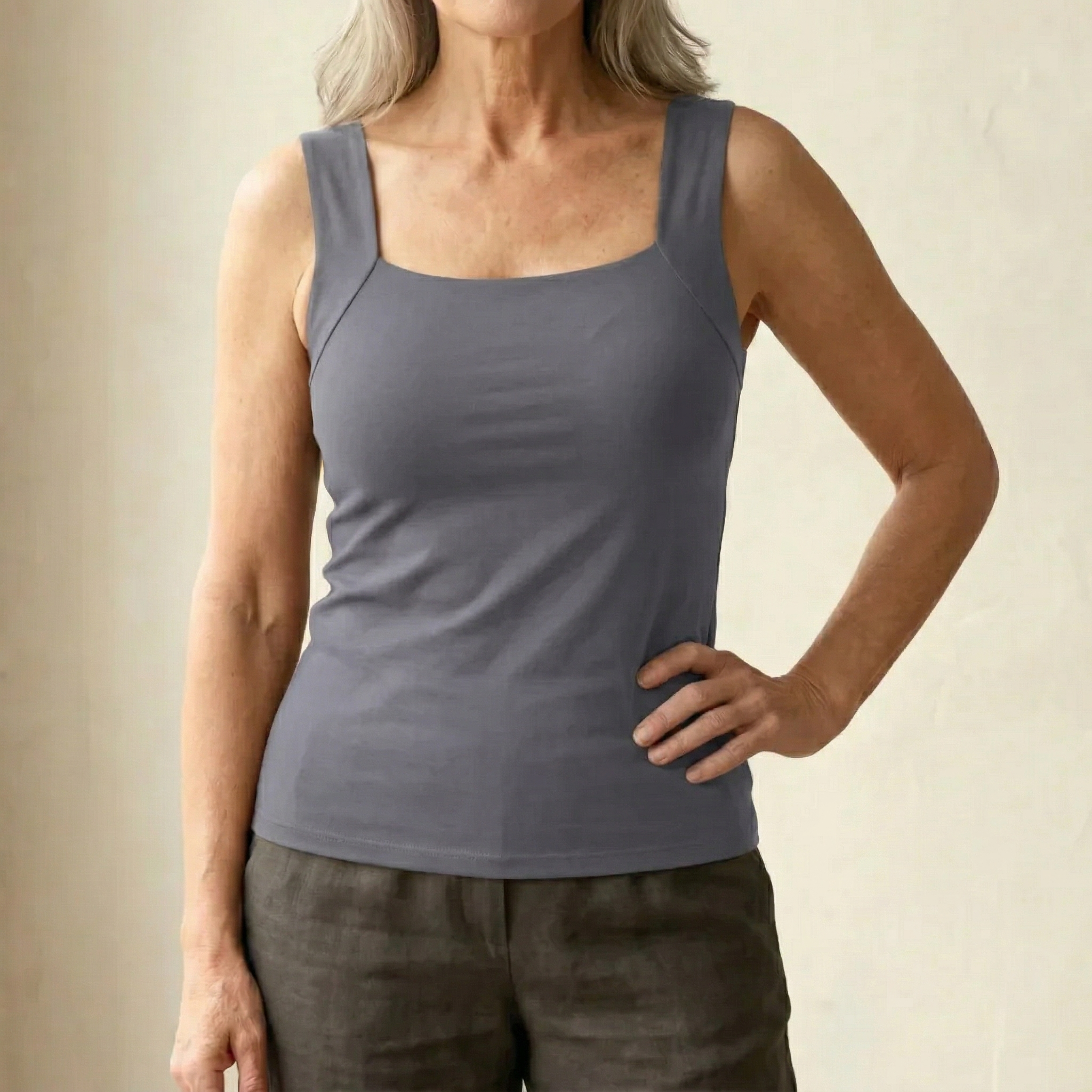 Women's Soft Stretch Fabric White Tank Top | Comfortable Built-In Bra Design 11