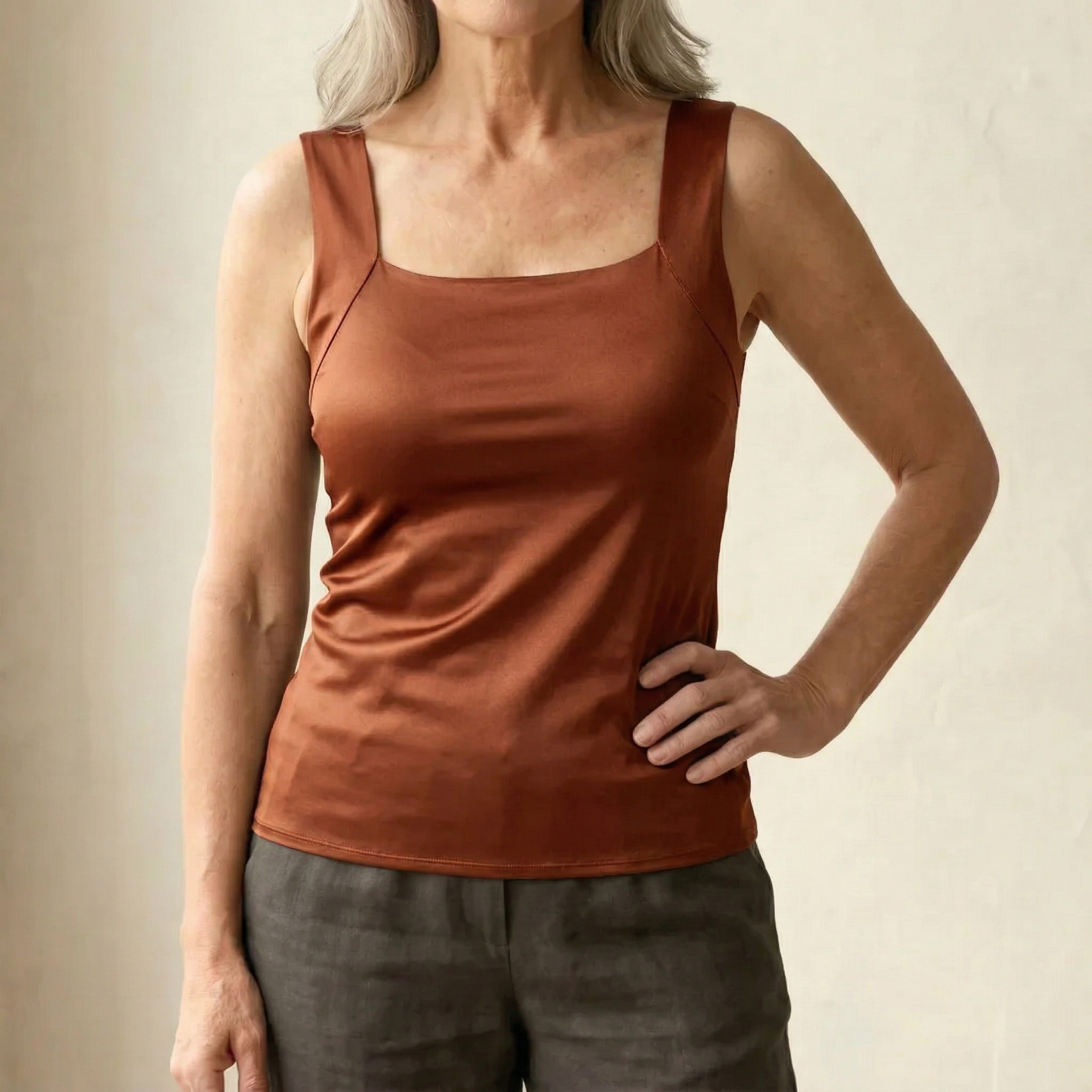 Women's Soft Stretch Fabric White Tank Top | Comfortable Built-In Bra Design 12