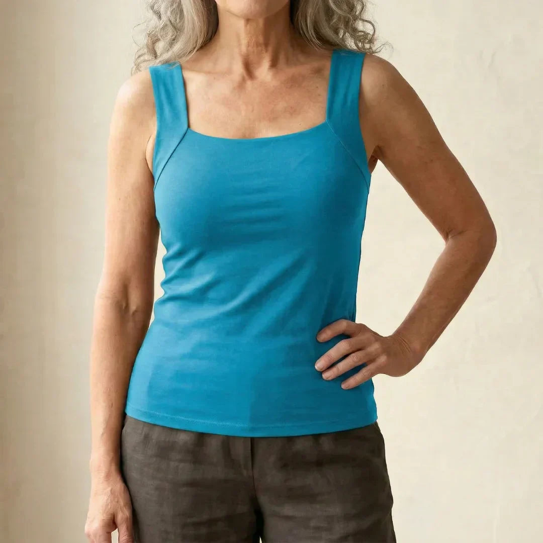 Women's Soft Stretch Fabric White Tank Top | Comfortable Built-In Bra Design 14