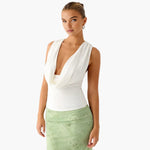 Women's Soft Tencel Modal Blouse | Elegant Cowl Neck Open Back Top 2