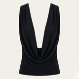 Women's Soft Tencel Modal Blouse | Elegant Cowl Neck Open Back Top 8