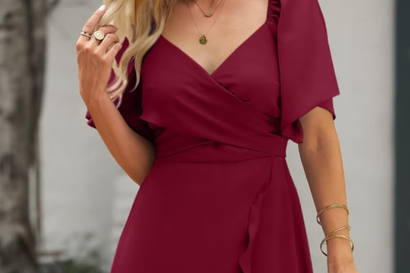 Rubina - Women's Wrap V-Neck Mini Dress with Flutter Sleeves