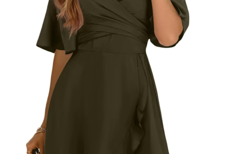 Rubina - Women's Wrap V-Neck Mini Dress with Flutter Sleeves