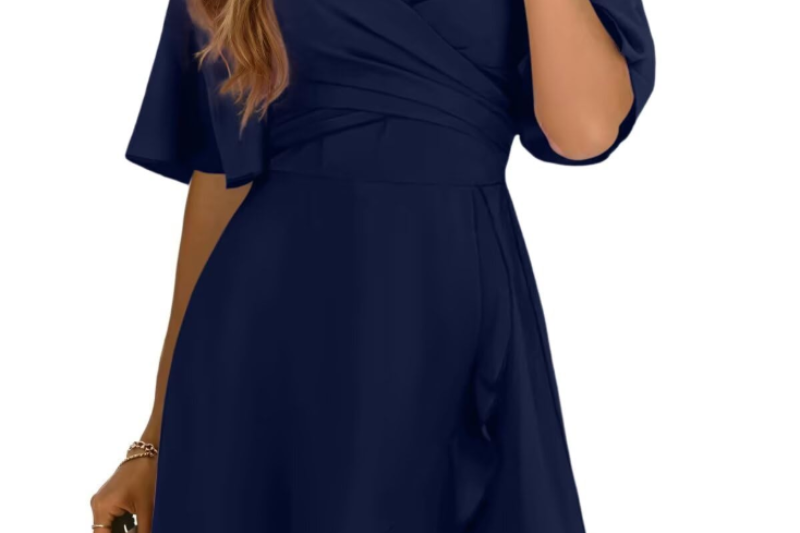 Rubina - Women's Wrap V-Neck Mini Dress with Flutter Sleeves