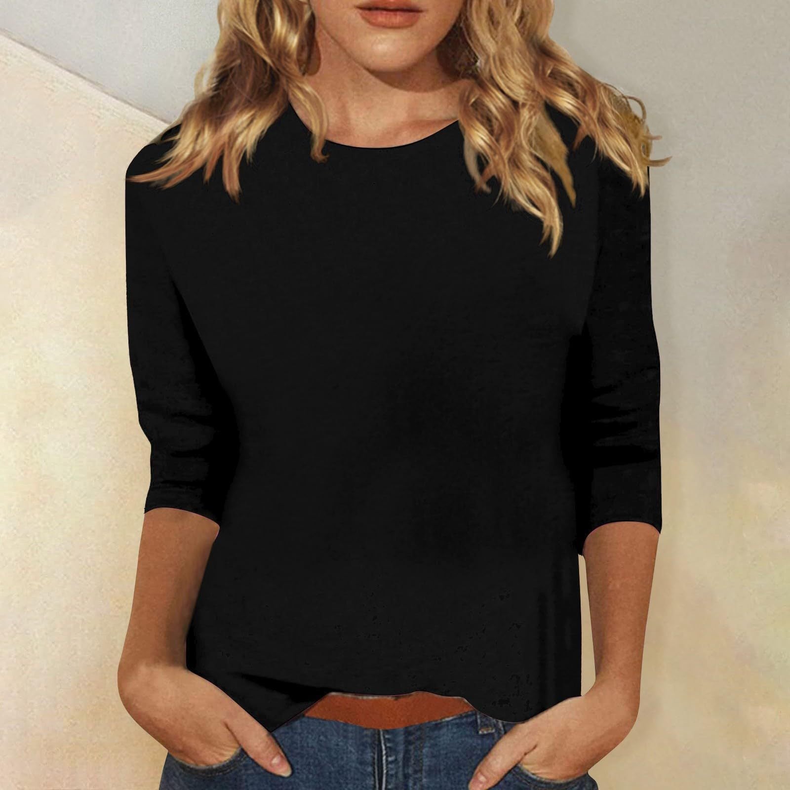 Women's Top | 3/4 Sleeve Crew Neck Blouse | Relaxed Lightweight Casual Wear 0