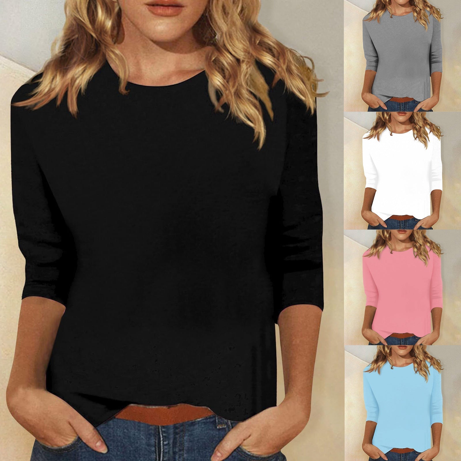 Women's Top | 3/4 Sleeve Crew Neck Blouse | Relaxed Lightweight Casual Wear 1