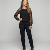 Women's Top | Elegant Mesh Sleeve Blouse with Rhinestone Trim 0