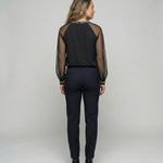 Women's Top | Elegant Mesh Sleeve Blouse with Rhinestone Trim 2