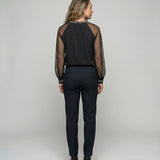 Women's Top | Elegant Mesh Sleeve Blouse with Rhinestone Trim 2