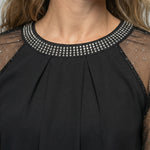 Women's Top | Elegant Mesh Sleeve Blouse with Rhinestone Trim 3