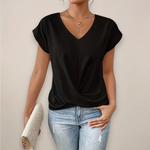 Women's Viscose Twist Front Crop Top | Chic Short Sleeve Going Out Blouse for Spring Summer 0
