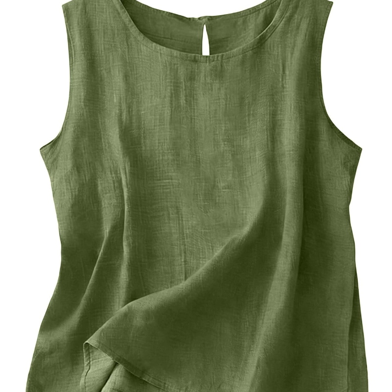 Women's Cotton Linen Sleeveless Top | Lightweight Round Neck Summer Tank