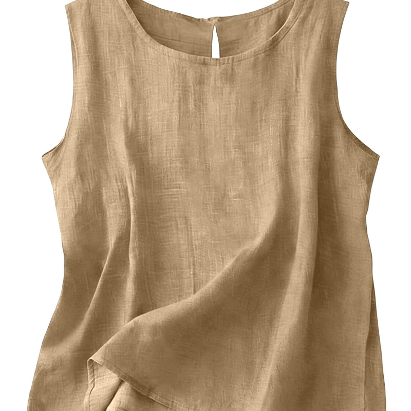 Women's Cotton Linen Sleeveless Top | Lightweight Round Neck Summer Tank