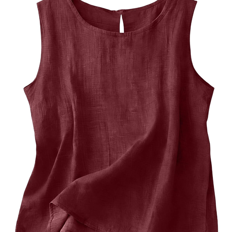Women's Cotton Linen Sleeveless Top | Lightweight Round Neck Summer Tank