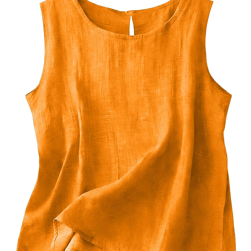 Women's Cotton Linen Sleeveless Top | Lightweight Round Neck Summer Tank