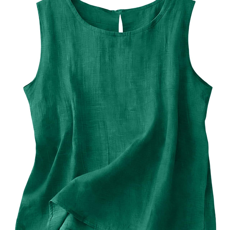 Women's Cotton Linen Sleeveless Top | Lightweight Round Neck Summer Tank